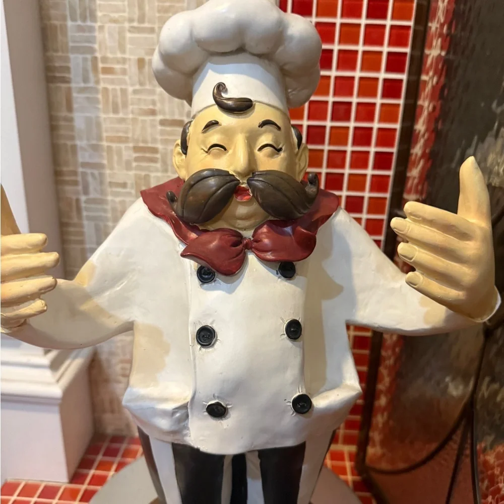 Vintage Polystone Kitchen Chef Wine Bottle Holder with Black and White Outfit